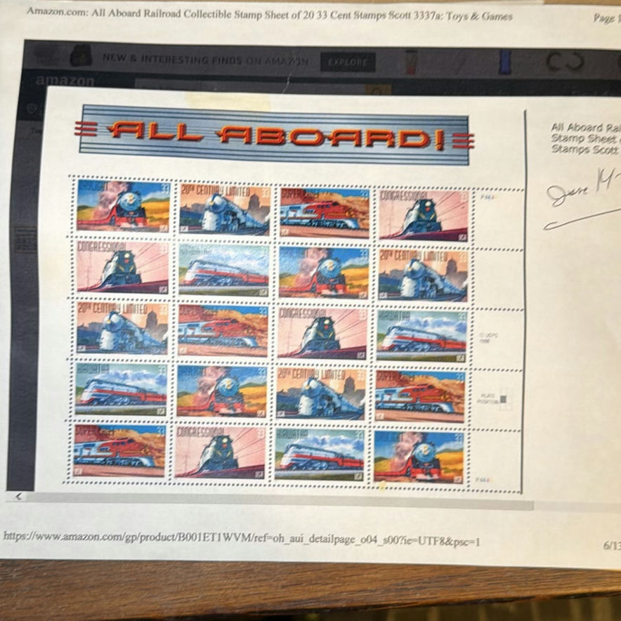Decorative Clocks, Wooden Mallet, Framed Aircraft Stamp Art, and Train Stamp Sheet - image 6 of 7