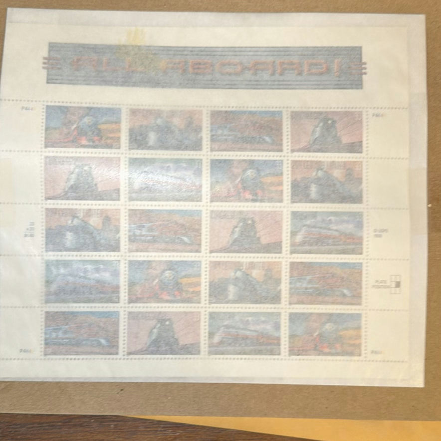 Decorative Clocks, Wooden Mallet, Framed Aircraft Stamp Art, and Train Stamp Sheet - image 7 of 7