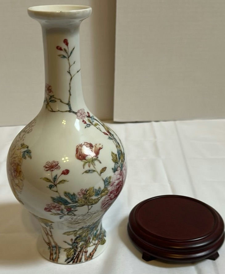 Lenox Floral Porcelain Vase with Wooden Stand - image 1 of 5