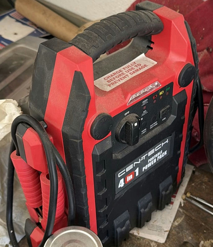 Portable Power Pack, Drill Press, Digital Scale, Lantern, and Motorcycle Helmet - image 1 of 5