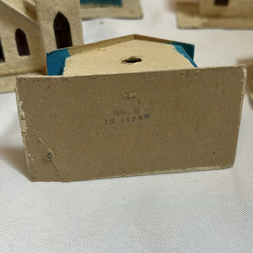 Vintage Miniature Cardboard Village Houses and Church Set - image 5 of 5