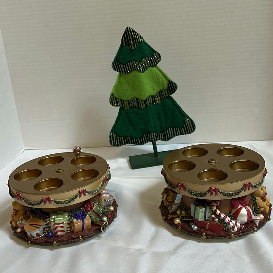 Pair of Partylite Christmas Carousel Tealight Holders and Decorative Tree - image 4 of 6