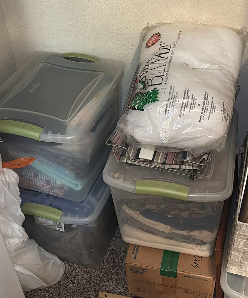 Storage Bins of Fabric, Linens, and Wrinkle Blanket - image 1 of 13