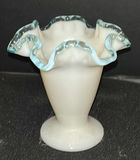 Fenton Style Milk Glass Ruffled Bowls, Vase, and Frosted Glass Bell Figurine - thumbnail 4 of 7