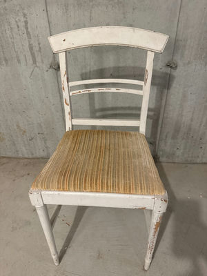 White wooden chair with striped fabric seat - Image 1 of 2