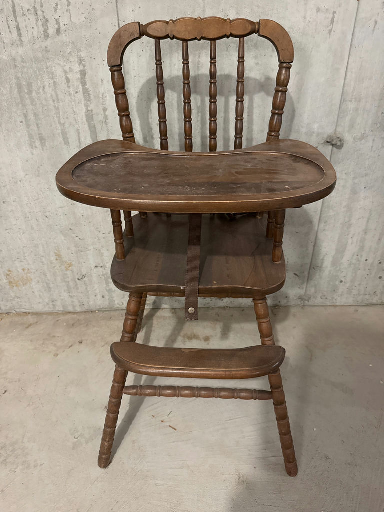Antique wooden high chair with curved tray - image 1 of 2