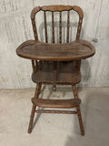 Antique wooden high chair with curved tray - thumbnail 1 of 2