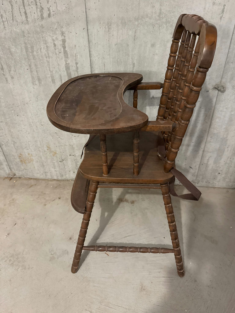 Antique wooden high chair with curved tray - image 2 of 2
