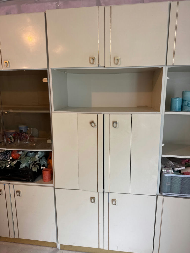 White modular wall cabinet with glass doors and shelves - image 2 of 2