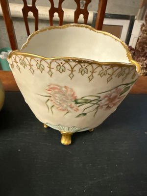 Porcelain floral vases with glass serving set - Image 1 of 5