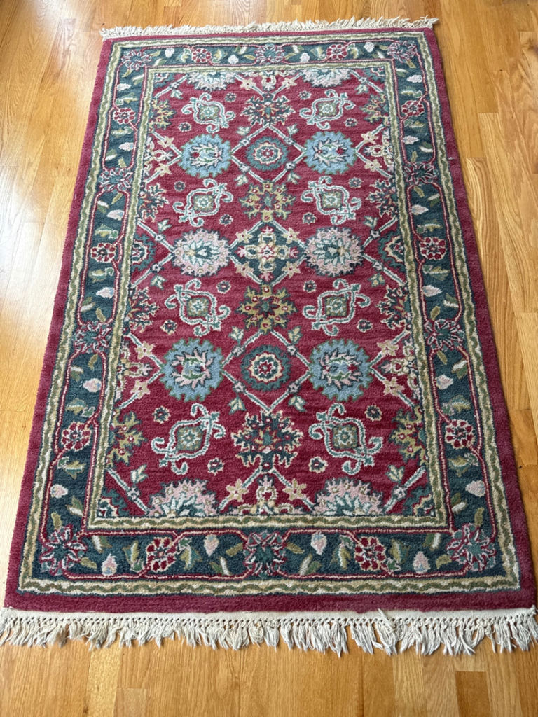 Hand-tufted wool rug with burgundy field and ornate border - image 2 of 5