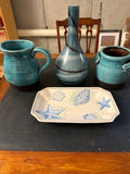 Turquoise ceramic vessels and seashell decorative plate - thumbnail 1 of 3