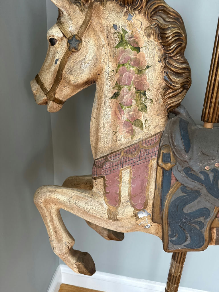 Vintage wooden carousel horse sculpture - image 3 of 5