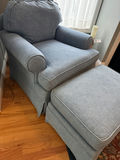 Blue upholstered armchair with matching ottoman - thumbnail 2 of 2