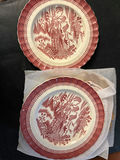6 Red Transferware Landscape Plates with Plain Maker-Marked Plate - thumbnail 2 of 2