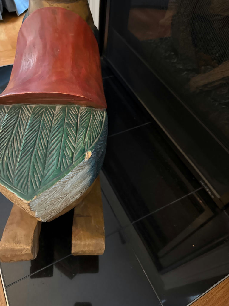 Wooden rocking goose with colorful carvings - image 3 of 3