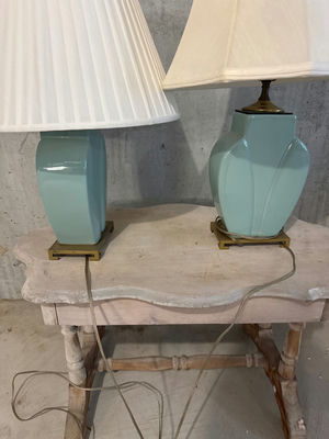 Pair of blue-green ceramic table lamps - Image 1 of 3