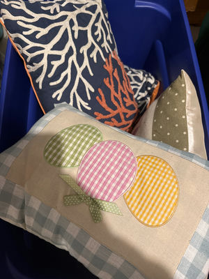 Decorative throw pillows with balloon appliqué and bunny silhouettes - Image 1 of 2