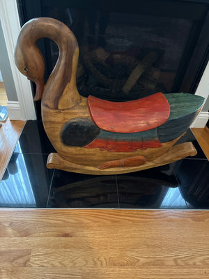 Wooden rocking goose with colorful carvings - Image 1 of 3