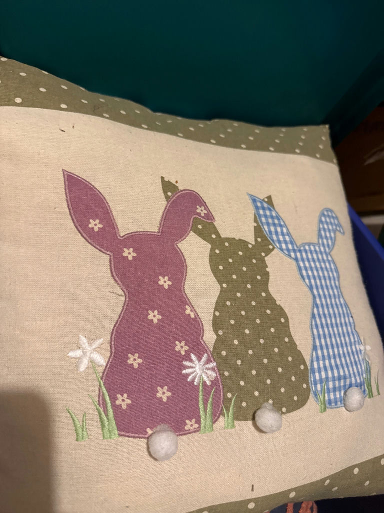Decorative throw pillows with balloon appliqué and bunny silhouettes - image 2 of 2