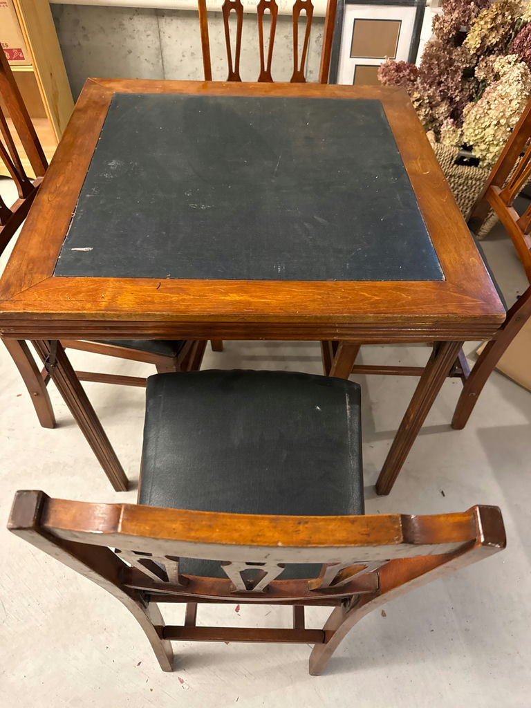 Dining table with leather-inset top and four chairs - image 4 of 4