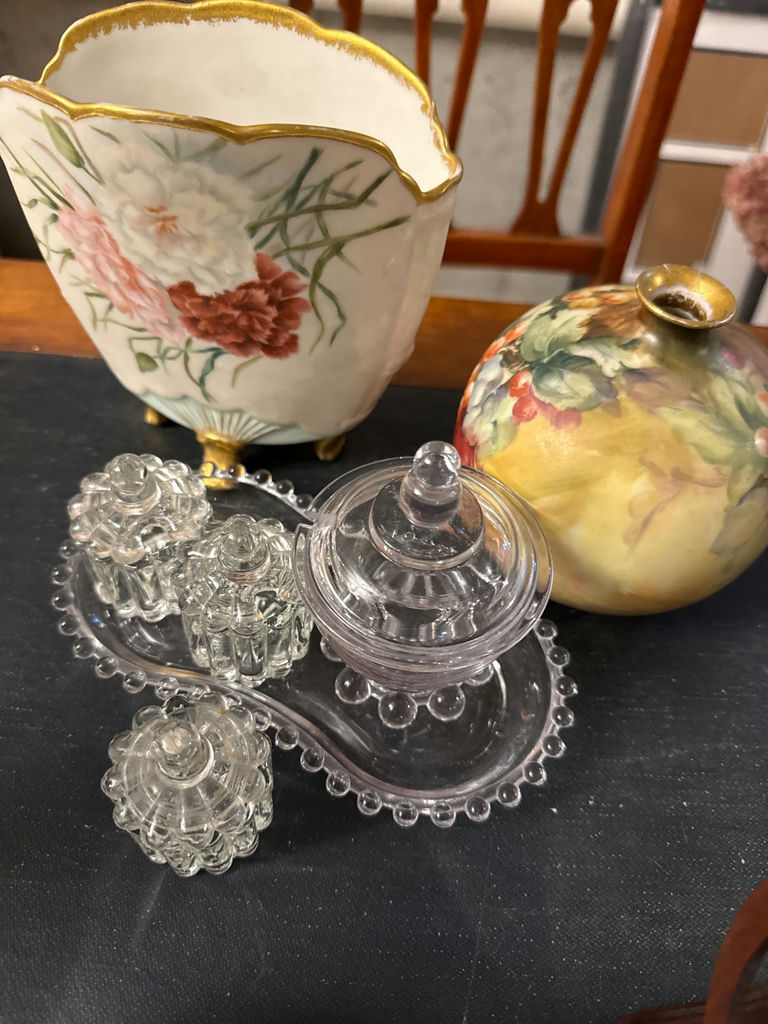 Porcelain floral vases with glass serving set - image 5 of 5