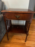 Vintage wooden end table with drawer and shelf - thumbnail 1 of 2