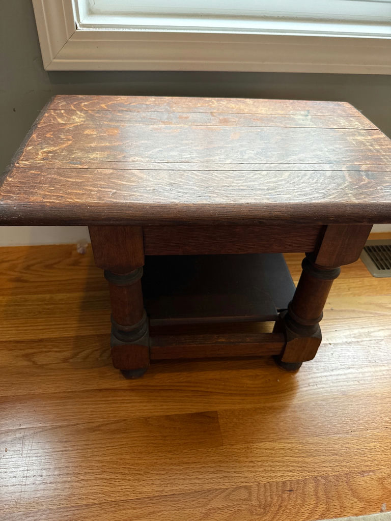 Rustic wooden end table with shelf - image 1 of 2