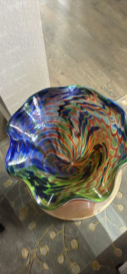Art Glass Bowl and Round Glass-Top Side Table - Image 1 of 4