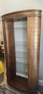 Curved Solid Wood Display Cabinet with Glass Shelves and Accent Light - Image 1 of 5