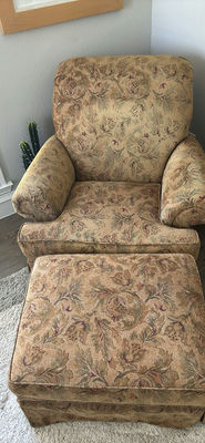 Upholstered Armchair and Matching Ottoman - Image 1 of 3
