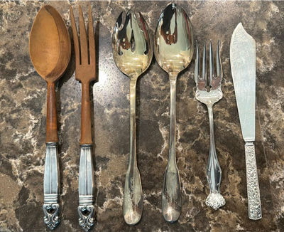 Vintage silver-plated flatware with wooden-handled utensils - Image 1 of 5