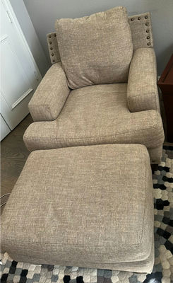 Upholstered Armchair and Matching Ottoman - Image 1 of 3
