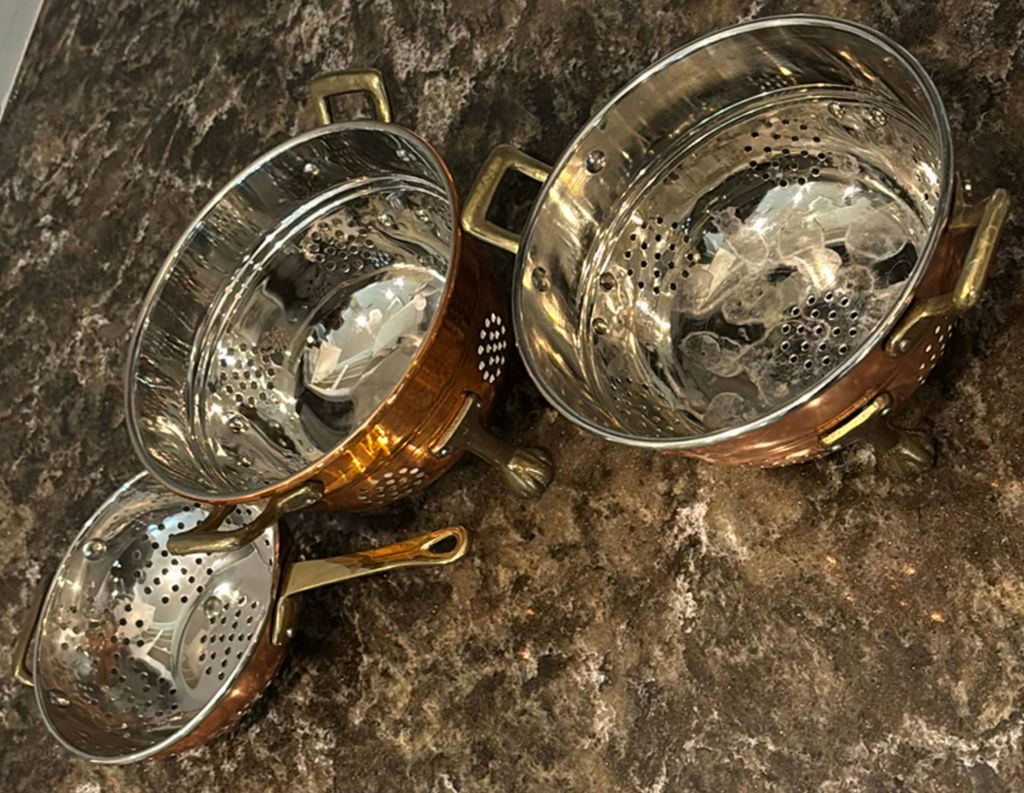 Copper Wine Chiller, Copper Bowl, and Three Handled Perforated Bowls - image 5 of 7
