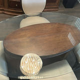 Oval Glass-Top Dining Table with Four Upholstered Wood-inlaid Chairs - thumbnail 2 of 5