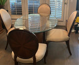 Oval Glass-Top Dining Table with Four Upholstered Wood-inlaid Chairs - thumbnail 1 of 5
