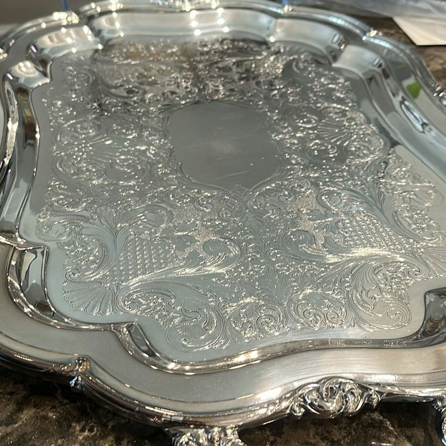 Ornate Silver-Colored Serving Tray - image 2 of 3