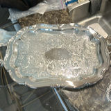 Ornate Silver-Colored Serving Tray - thumbnail 1 of 3