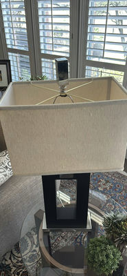 Table Lamp with Rectangular Shade and Two Decorative Potted Plants - Image 1 of 7