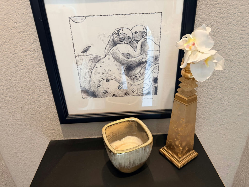 Framed Sketches with Decorative Candlestick and Gold Jar Candle - image 1 of 2