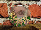 Round decorative glass and tin with floral motif and verse - thumbnail 1 of 6