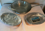 Stainless steel cookware set with frying pan, glass lid, and steak plates - thumbnail 1 of 6