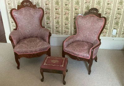 Two Victorian Arm Chairs, Needle Point Foot Stool - Image 1 of 8