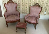 Two Victorian Arm Chairs, Needle Point Foot Stool - thumbnail 1 of 8