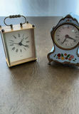 Brass rectangular quartz clock and blue floral mantel clock - thumbnail 1 of 5