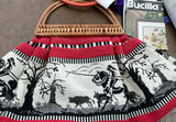 Vintage Red and black patterned knit handbag with embroidery supplies - thumbnail 2 of 4