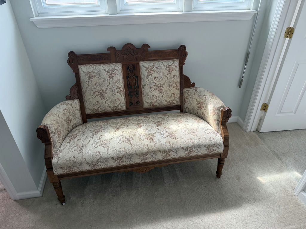Ornate Upholstered Wooden Settee - image 1 of 1