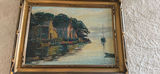 Framed Coastal Village Oil Painting - thumbnail 1 of 3