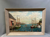 Signed Harborscape Oil Painting on Canvas  - thumbnail 1 of 7