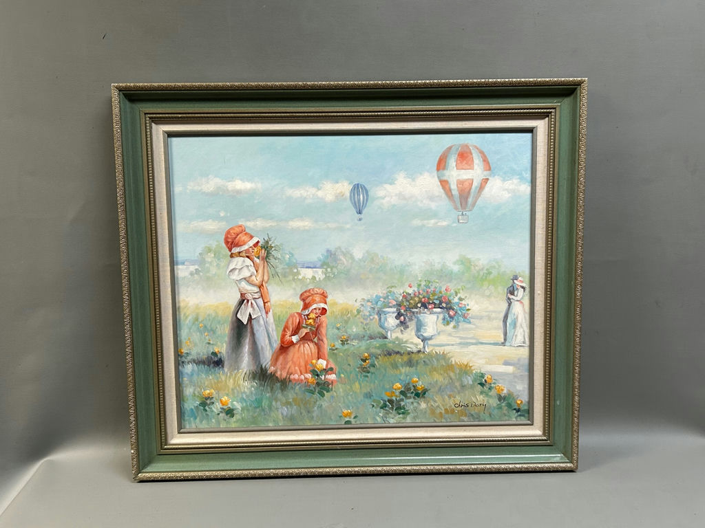 Oil Painting of Women Foraging Flowers - image 1 of 5